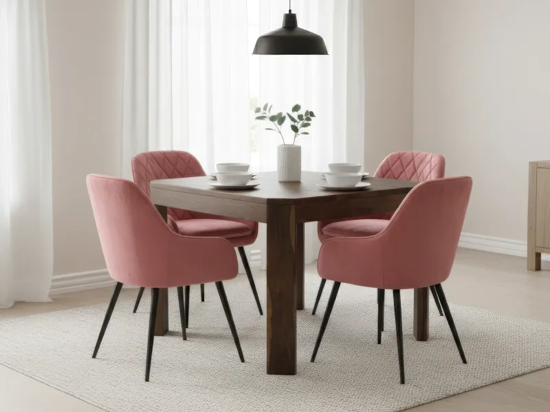 Orchid Solid Wood 4 seater Dining Table with Chair in Peach